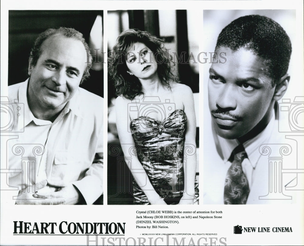 1990 Press Photo  &quot;Heart Condition&quot; Bob Hoskins &amp; Denzel Washington, Chole Webb - Historic Images