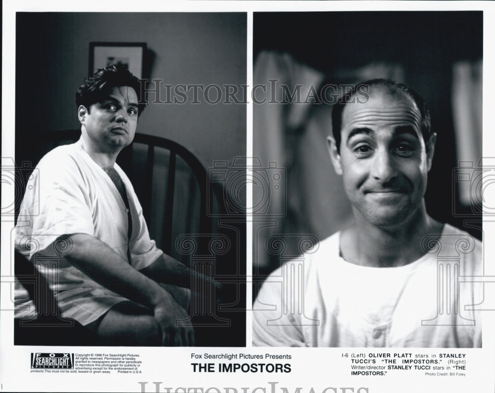 1998 Press Photo Actor Oliver Platt, Stanley Tucci in &quot;The Impostors&quot; Film - Historic Images