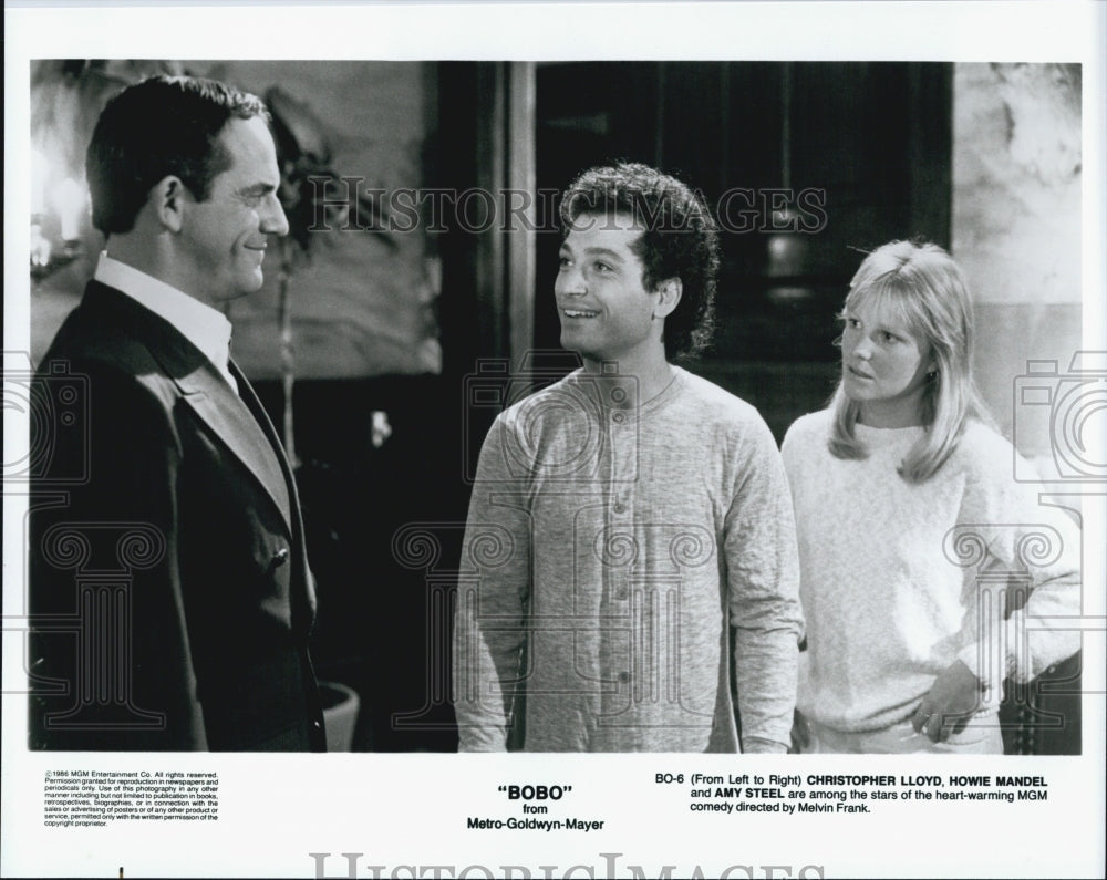 1987 Press Photo Christopher Lloyd, Howie Mandel, Amy Steel &quot;Bobo&quot; - Historic Images