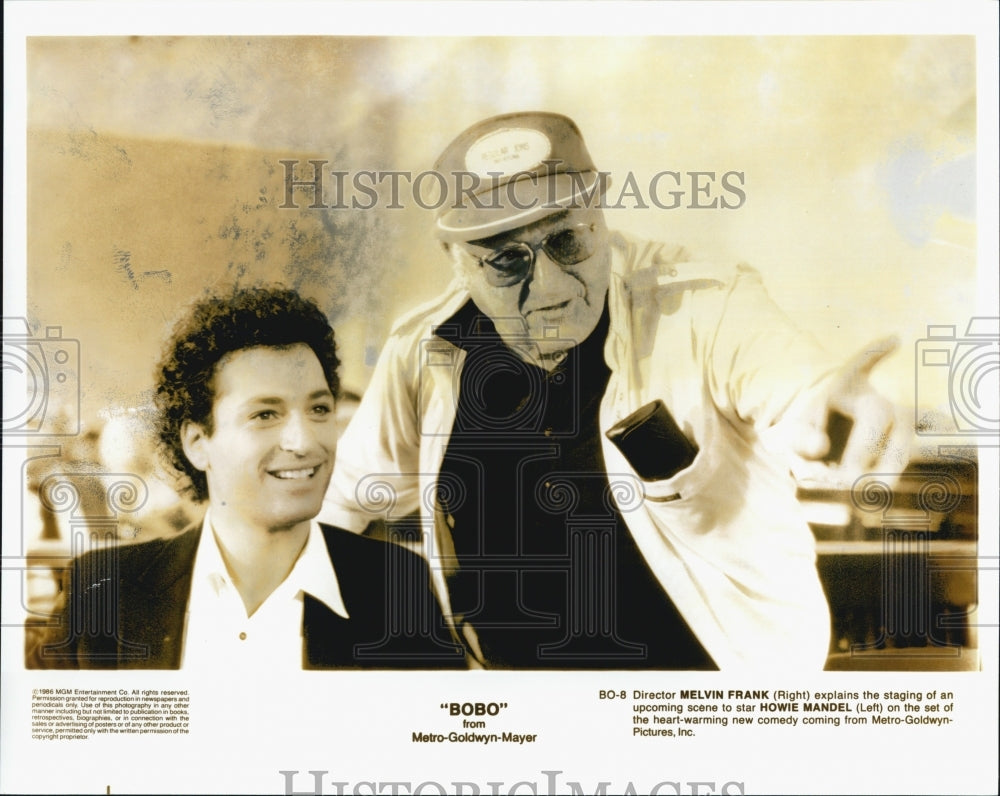 1986 Press Photo Howie Mandel, Director Melvin Frank "Bobo" - Historic Images