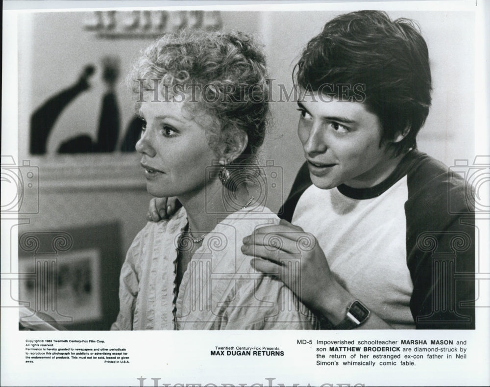1983 Press Photo Actors Marsha Mason And Matthew Broderick "Max Dugan Returns" - Historic Images