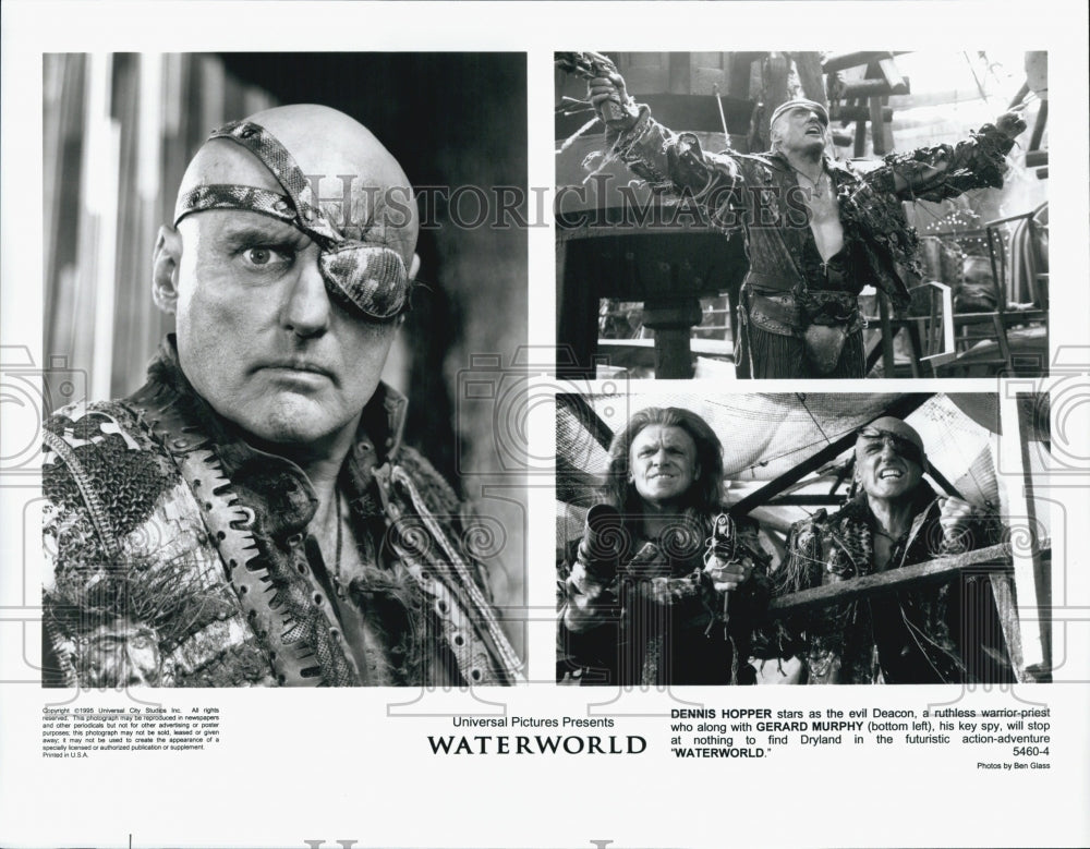 1995 Press Photo Actors Dennis Hopper And Gerard Murphy In Film "Waterworld" - Historic Images