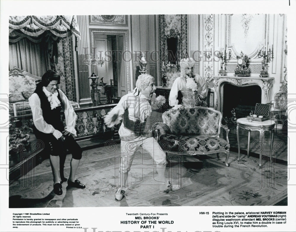 1981 Press Photo Korman, Voutsinas And Brooks In "History Of The World Part 1" - Historic Images