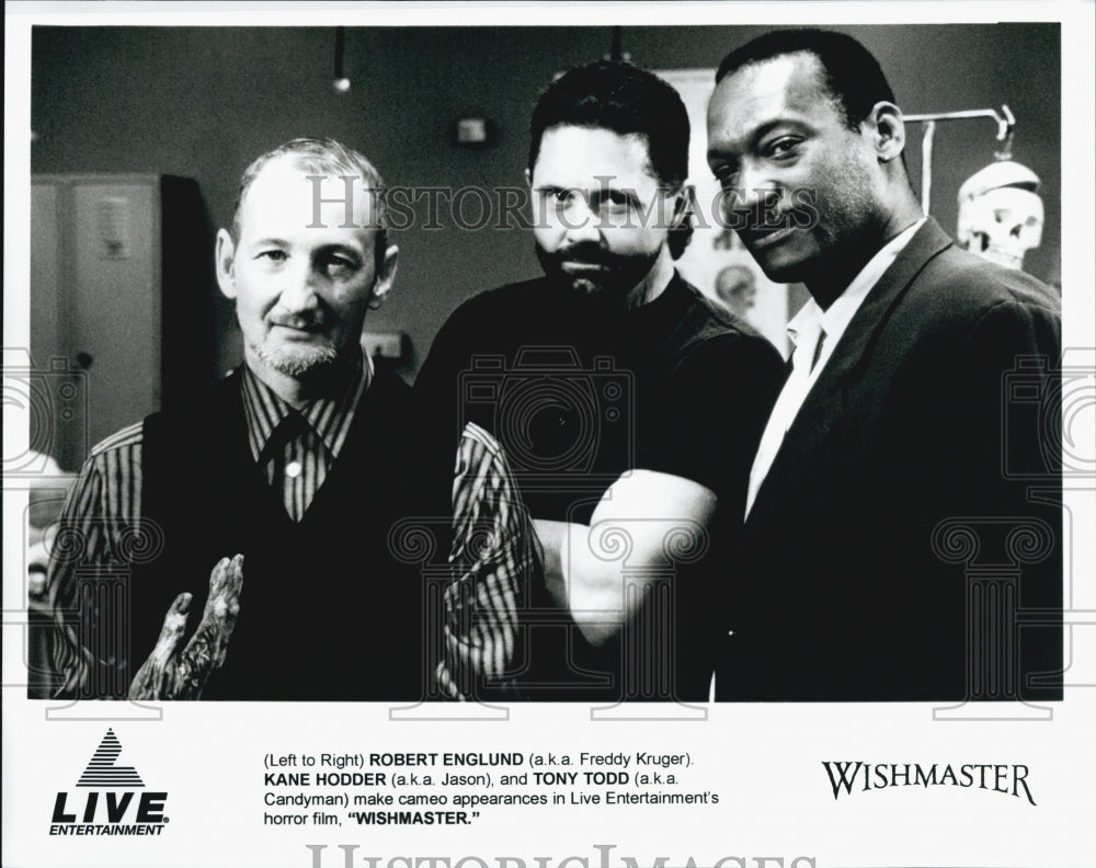 1997 Press Photo Robert Englund, Kane Hodder, Tony Todd "Wishmaster" - Historic Images