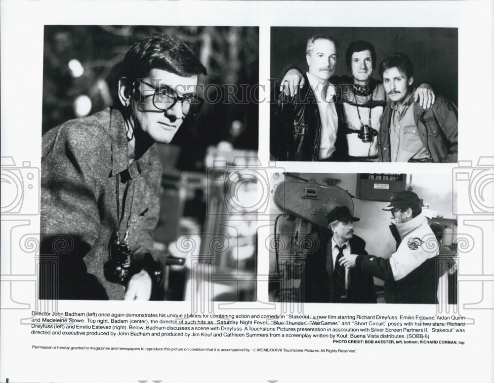 1987 Press Photo Director John Badham, Richard Dreyfuss &quot;Stakeout&quot; Film - Historic Images