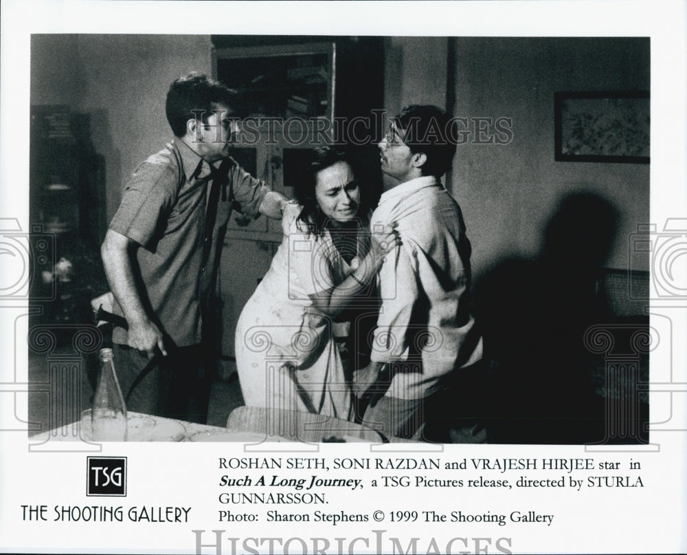 1999 Press Photo Roshan Seth, Soni Razdan, Vrajesh Hirjee &quot;The Shooting Gallery&quot; - Historic Images