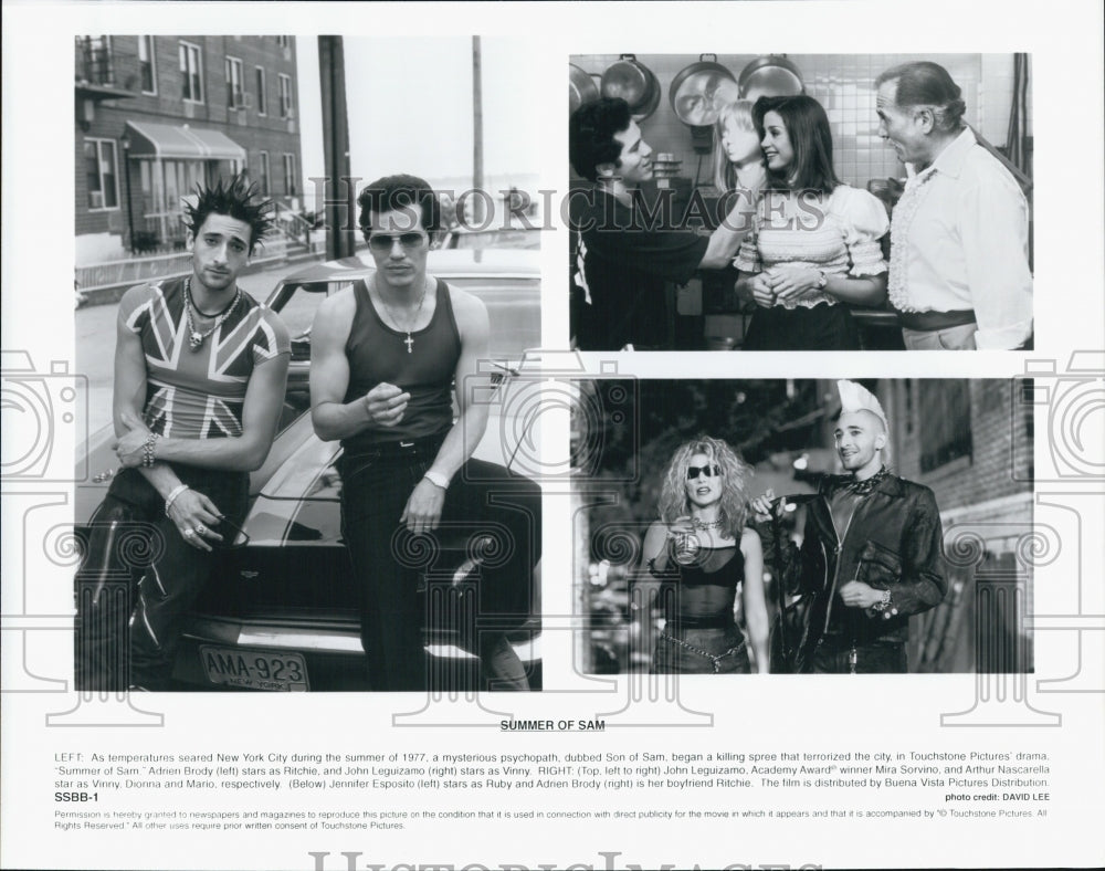 1999 Press Photo Adrien Brody, Mira Sorvino, Arthur Nascarella &quot;Summer of Sam&quot; - Historic Images