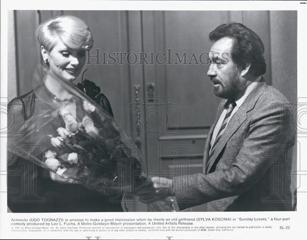 1981 Press Photo Ugo Tognazzi And Sylva Koscina In Comedy Film &quot;Sunday Lovers&quot; - Historic Images