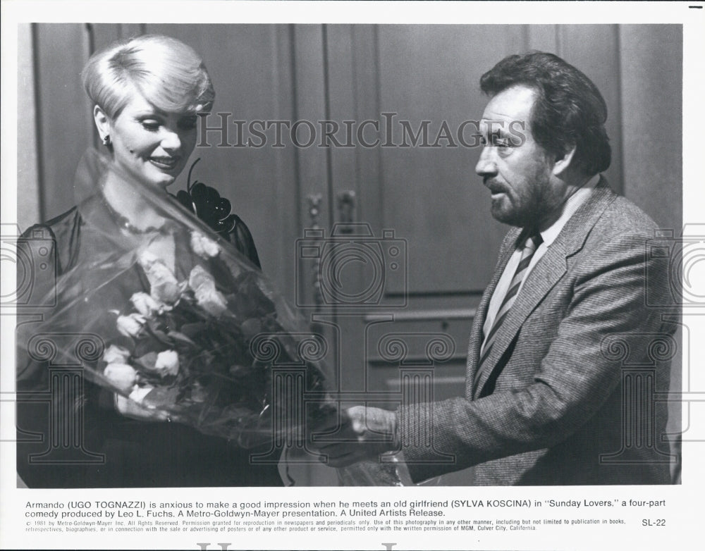 1981 Press Photo Ugo Tognazzi And Sylva Koscina In Comedy Film "Sunday Lovers" - Historic Images