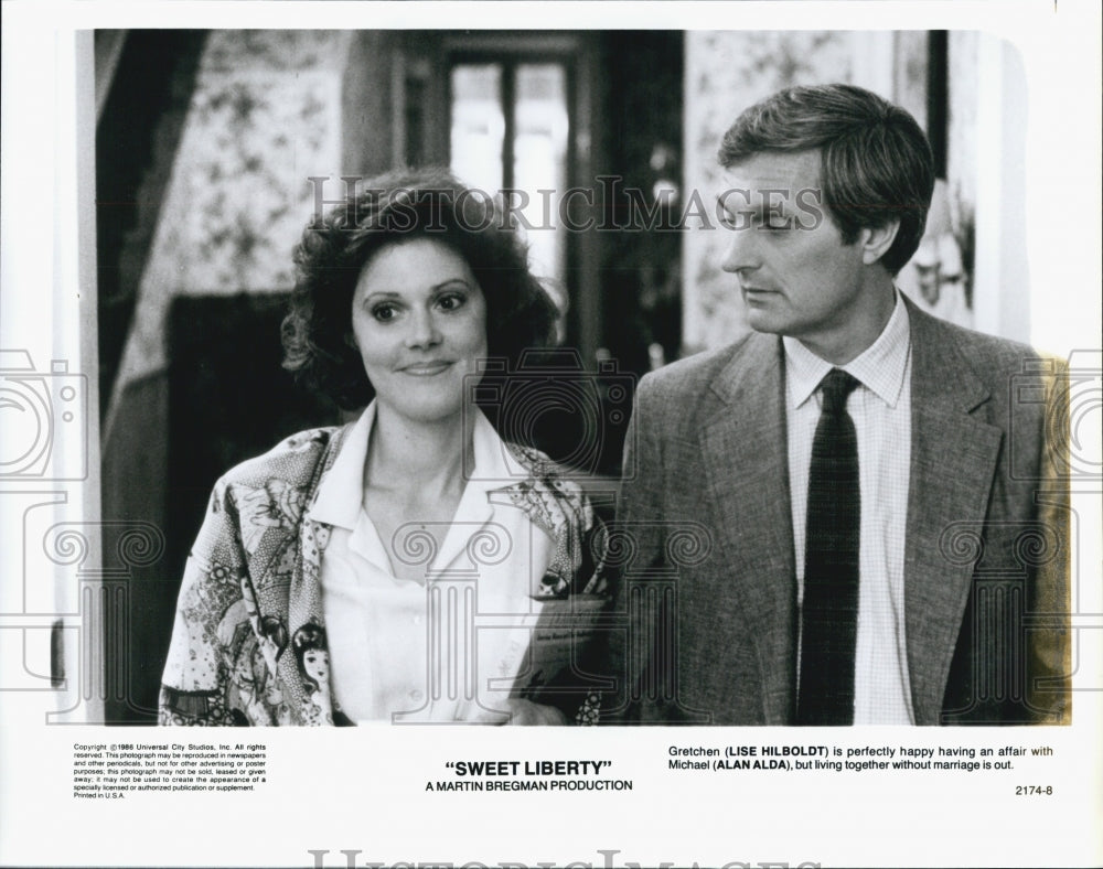 1986 Press Photo Lise Hilbolt and Alan Alda in "Sweet Liberty" - Historic Images