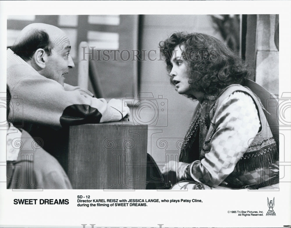 1985 Press Photo Karel Reisz and Jessica Lange in "Sweet Dream" - Historic Images