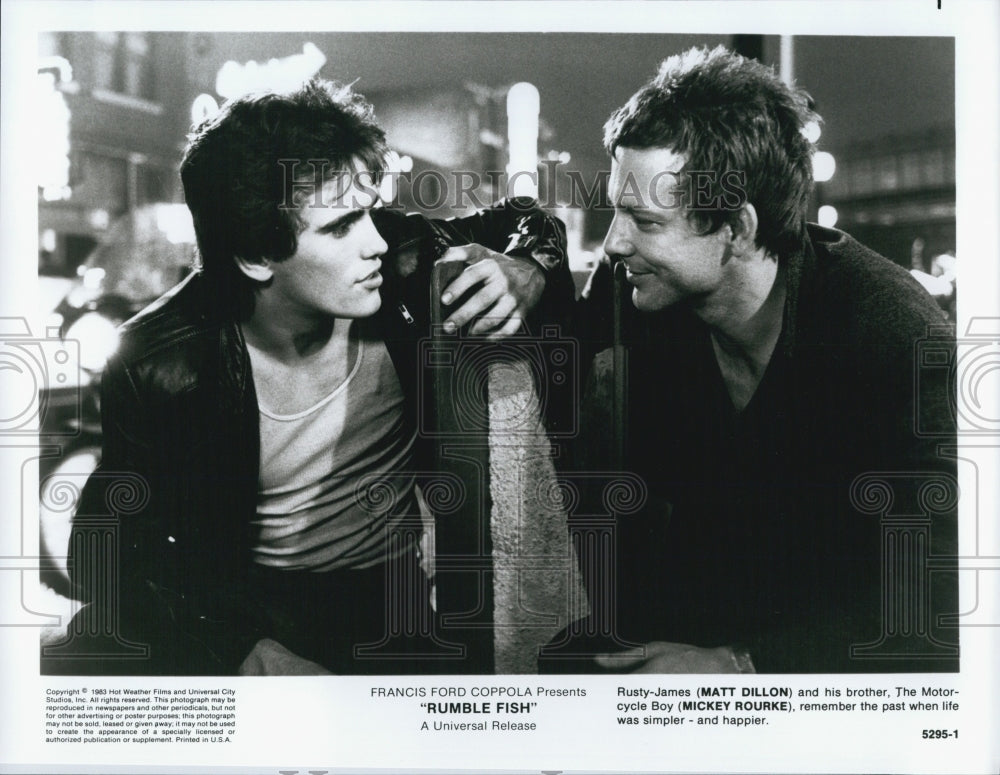1983 Press Photo "Rumble Fish" Matt Dillon & Mickey Rourke - Historic Images