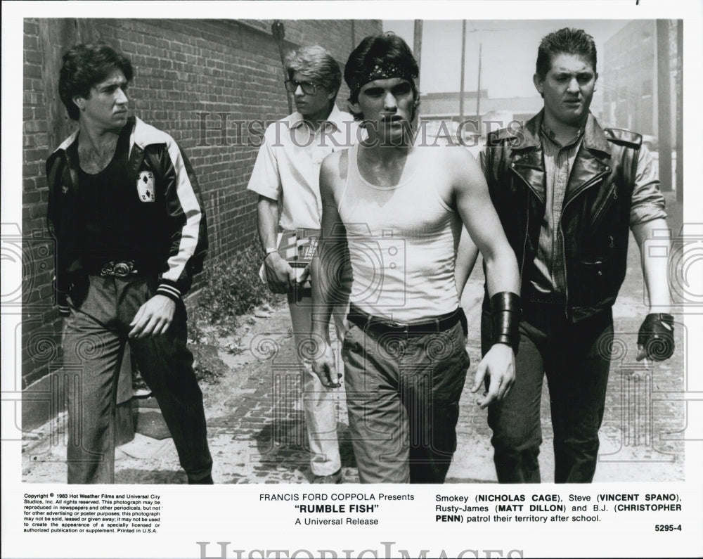 1983 Press Photo "Rumble Fish" Matt Dillon, Nicholas Cage,VincentSpano - Historic Images