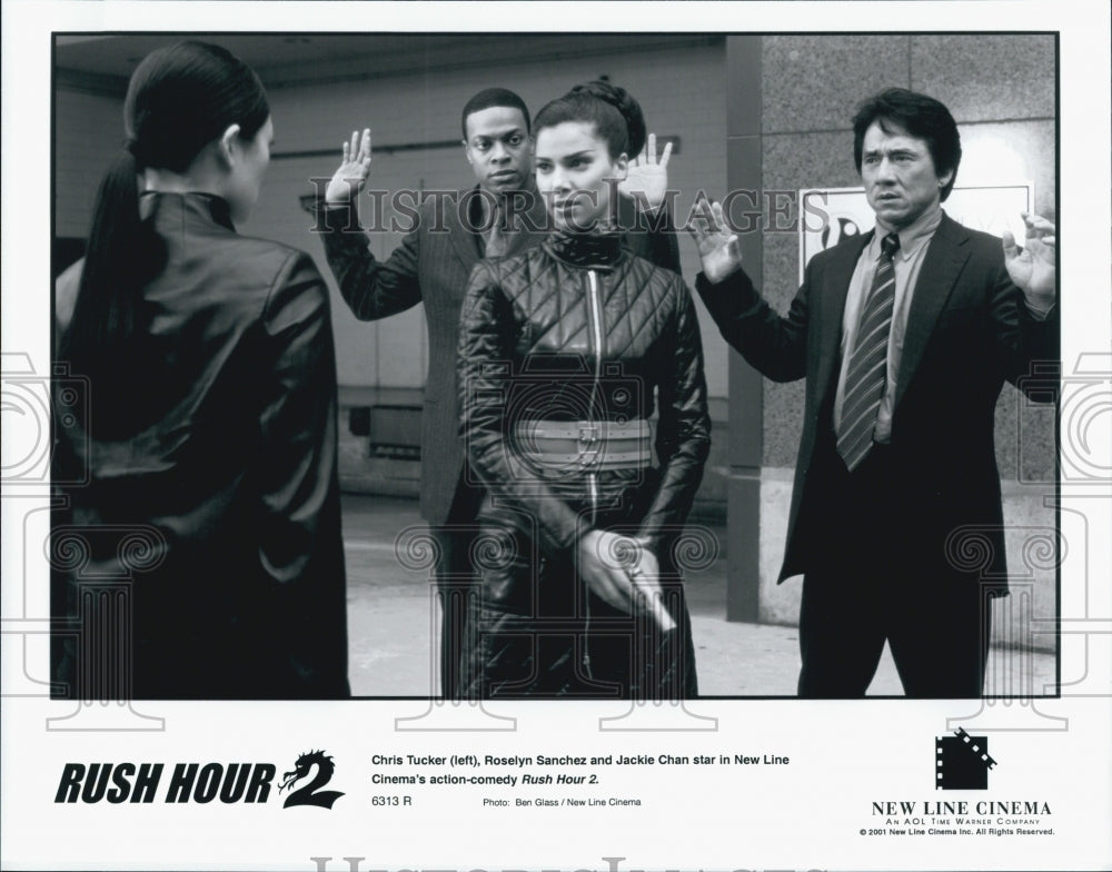 2001 Press Photo "Rush Hour 2" Chris Tucker  & Jackie Chan. Roselyn Sanchez - Historic Images