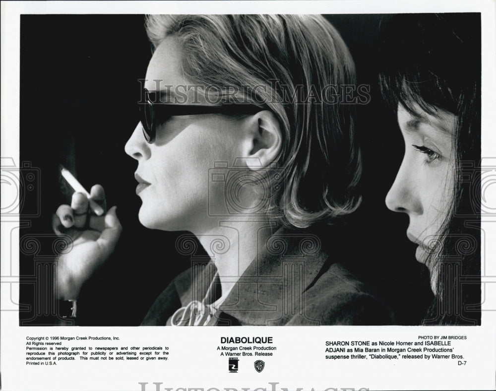 1996 Press Photo "Diabolique" starring  Sahron Stone & Isabelle Adjani - Historic Images