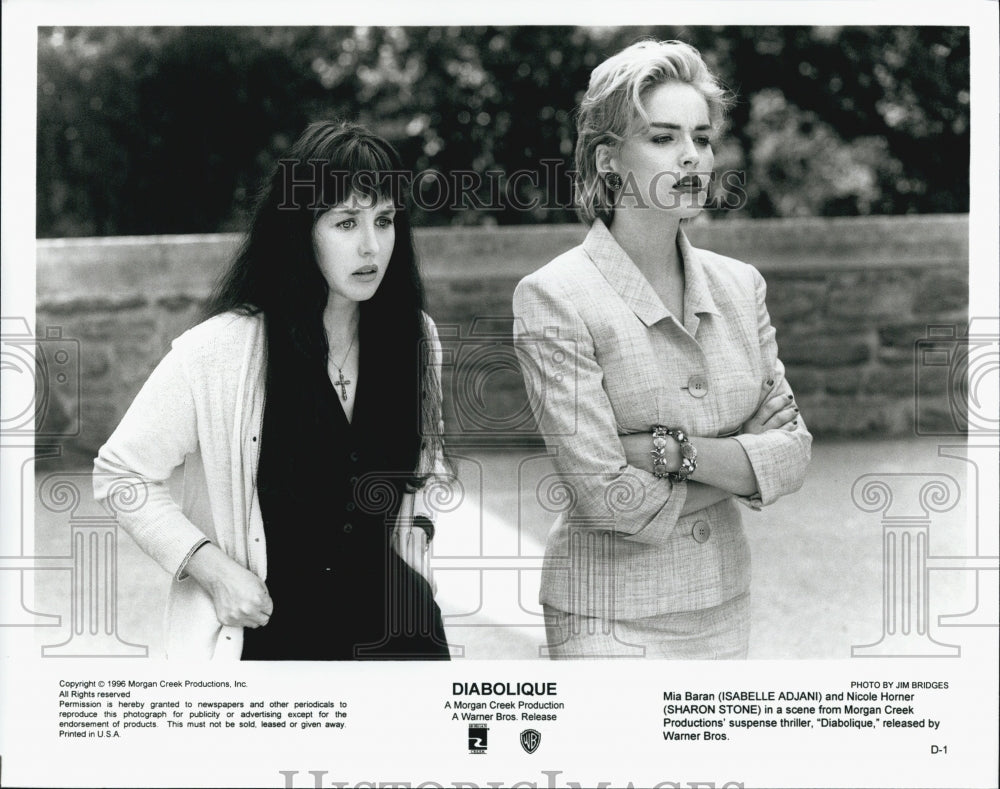 1996 Press Photo  &quot;Diabolique&quot; Sharon Stone, Isabelle Adjani - Historic Images