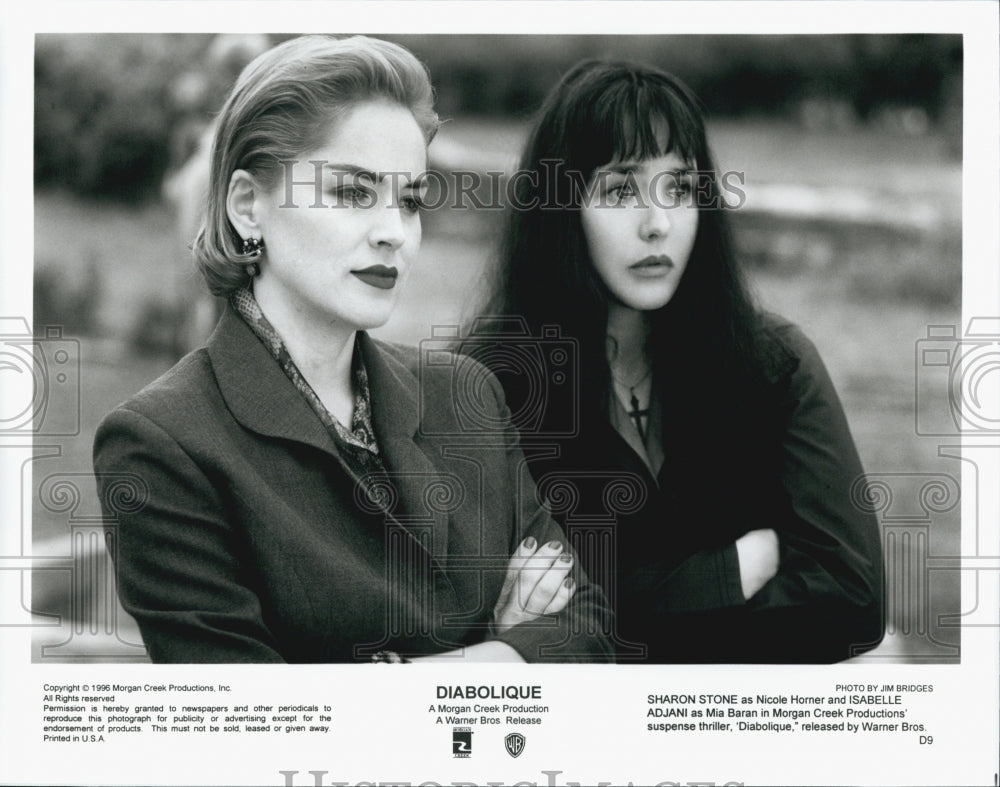 1996 Press Photo  &quot;Diabolique&quot; Sharon Stone, Isabelle Adjani - Historic Images