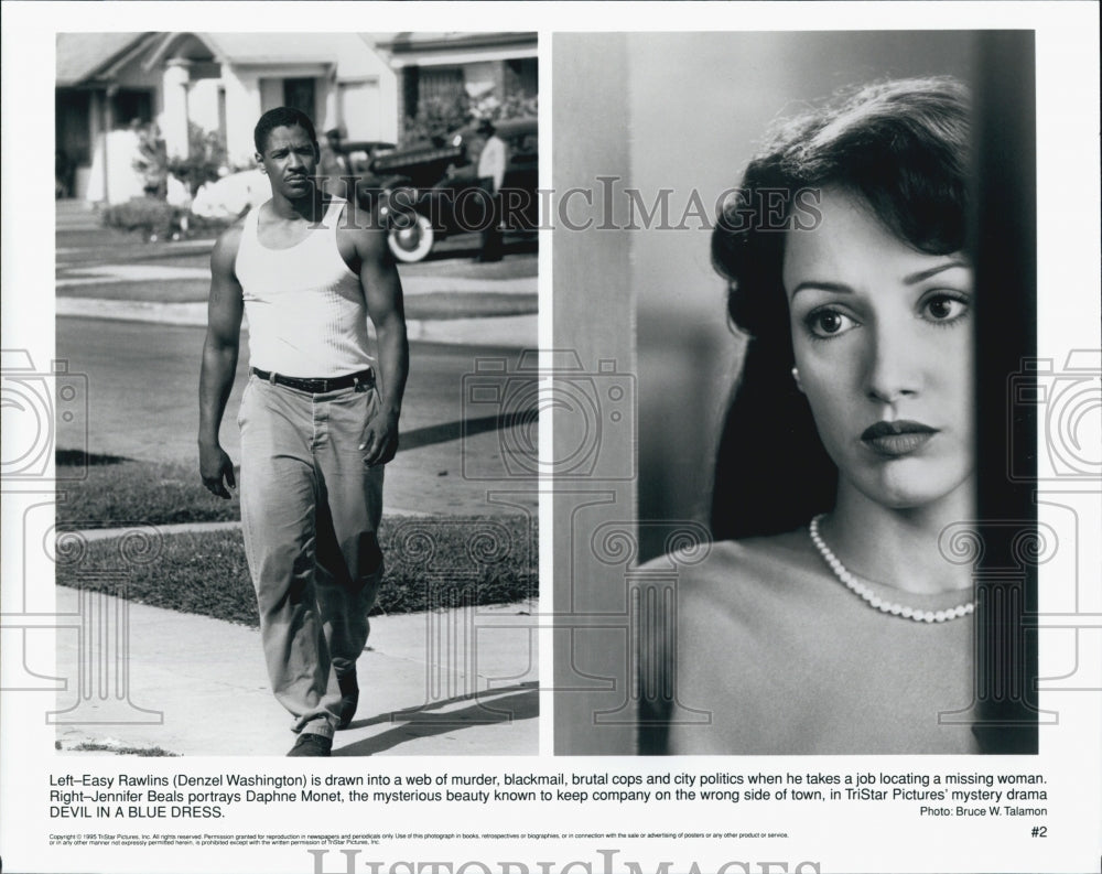 1995 Press Photo Denzel Washington, Jennifer Beals In &quot;Devil In A Blue Dress&quot; - Historic Images