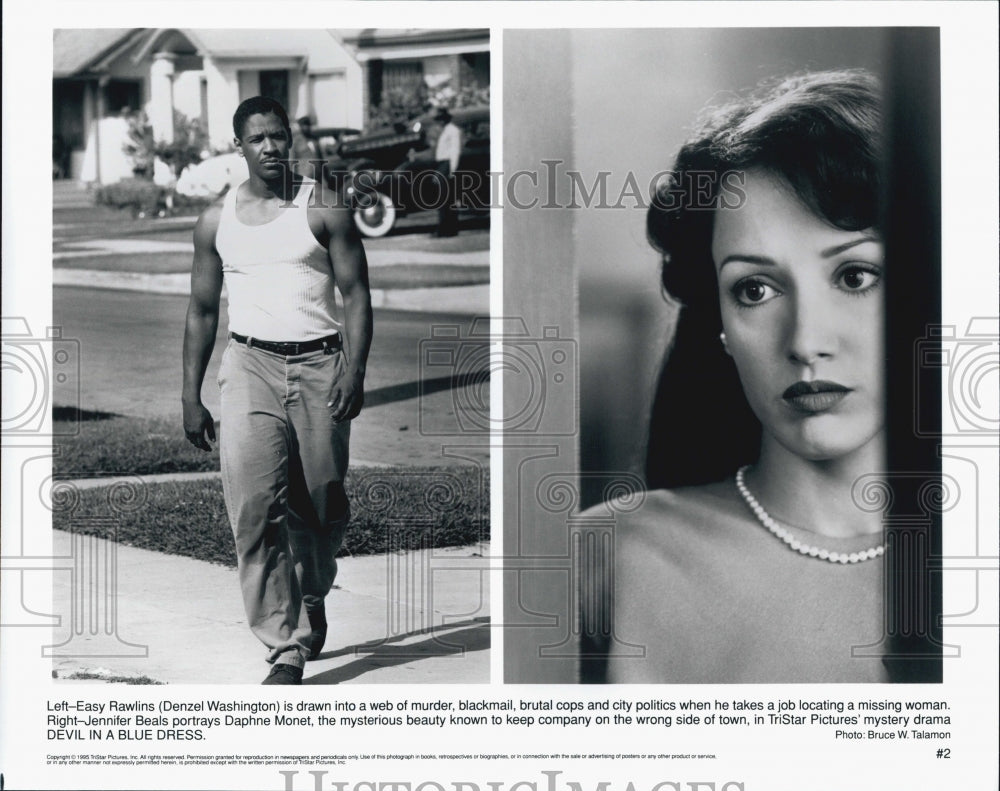 1995 Press Photo Denzel Washington And Jennifer Beals In &quot;Devil in a Blue Dress&quot; - Historic Images