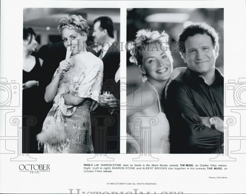 1999 Press Photo Sharon Stone &amp; Albert Brooks Star In The Muse - Historic Images