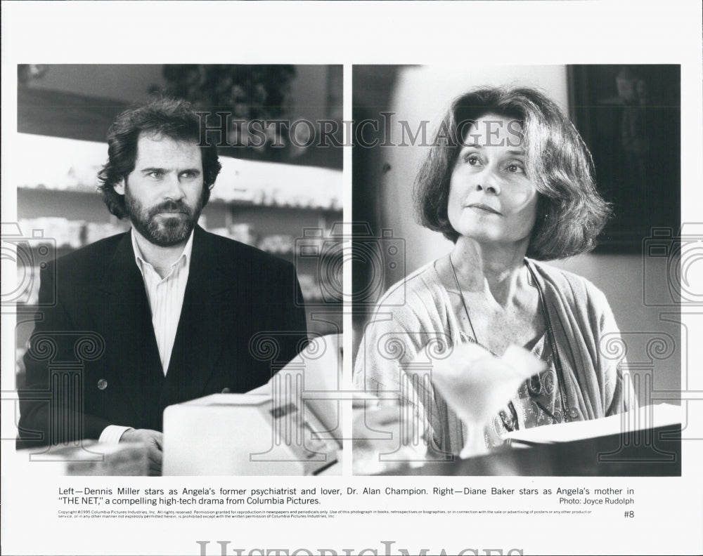 1995 Press Photo Dennis Miller, Diane Baker &quot;The Net&quot; - Historic Images