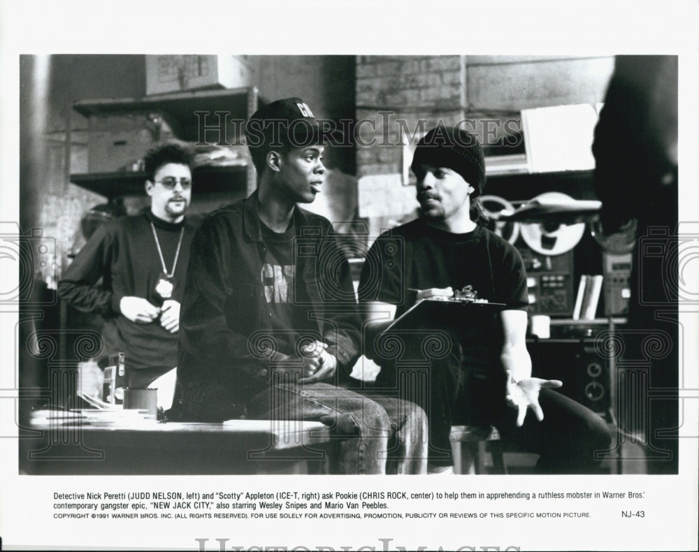 1991 Press Photo Judd Nelson Ice-T & Chris Rock in "New Jack City" - Historic Images