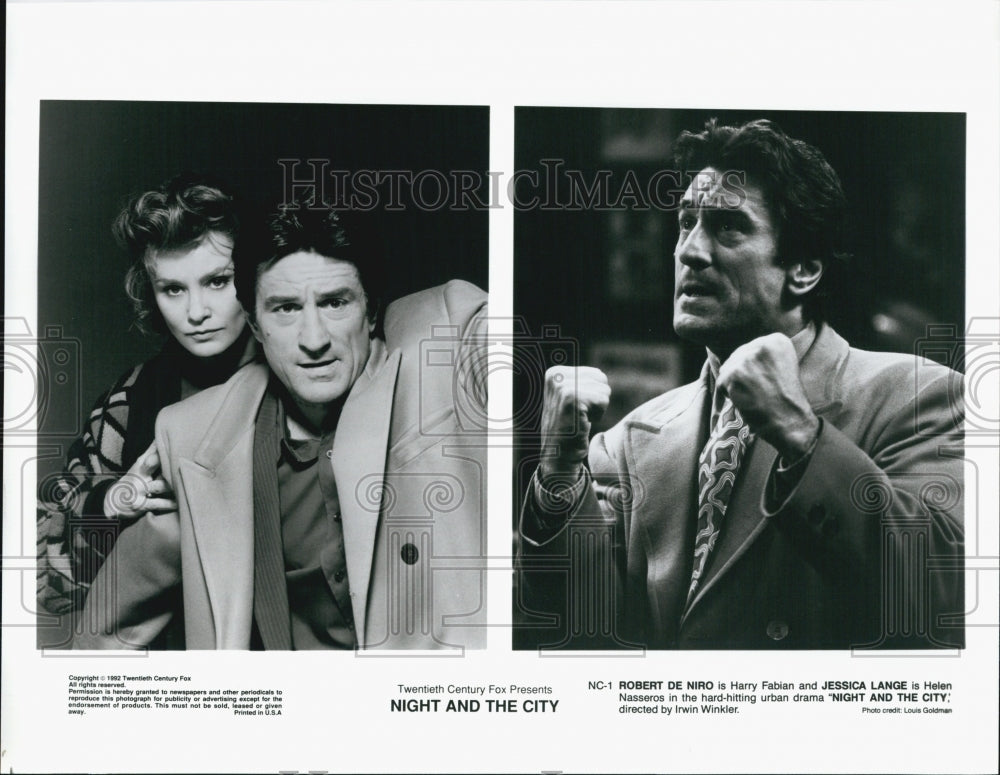 1992 Press Photo Robert De Niro, Jessica Lange "Night and The City" - Historic Images