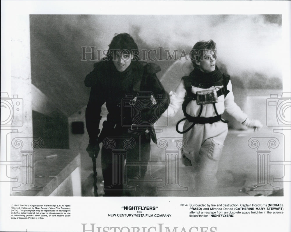 1987 Press Photo Michael Praed Catherine Mary Stewart in &quot;Nightflyers&quot; - Historic Images