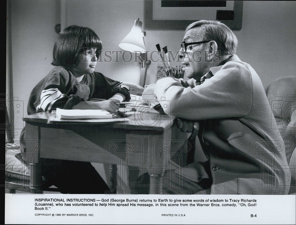 1980 Press Photo George Burns and Louanne in  "Oh, God! Book II" - Historic Images
