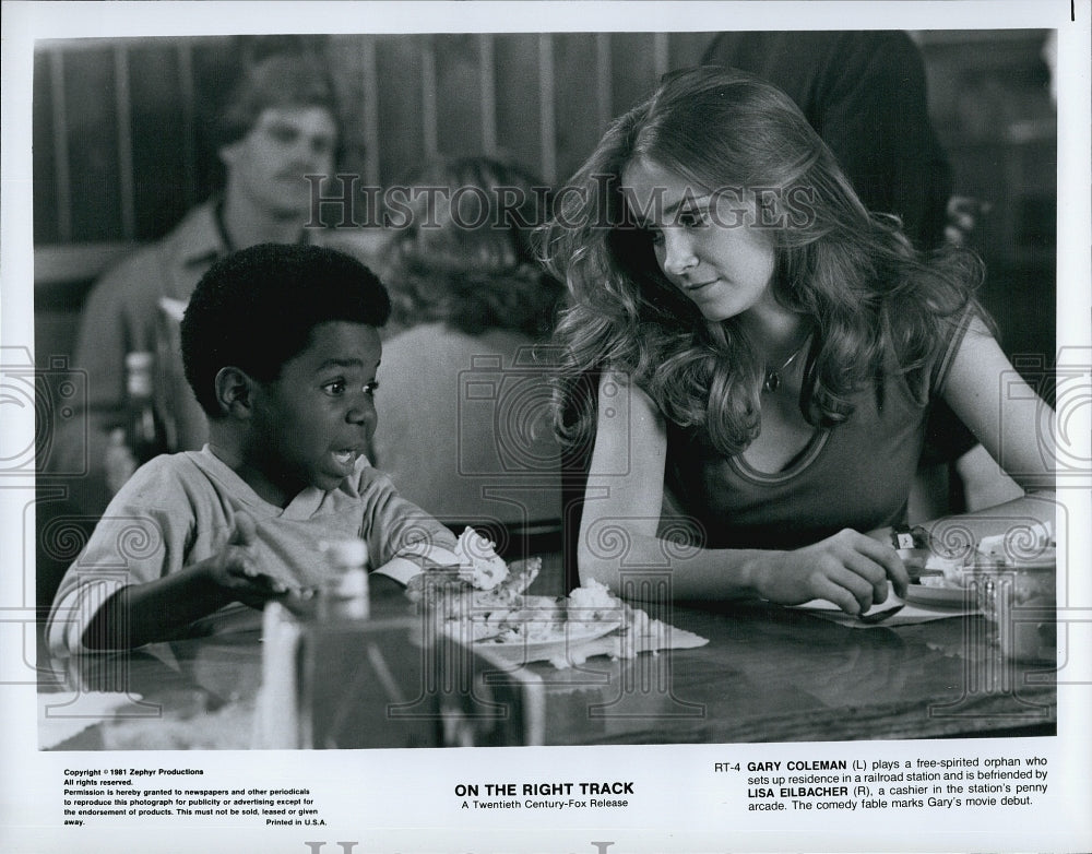 1981 Press Photo Gary Coleman and Lisa Eilbacher in "On the Right Track" - Historic Images