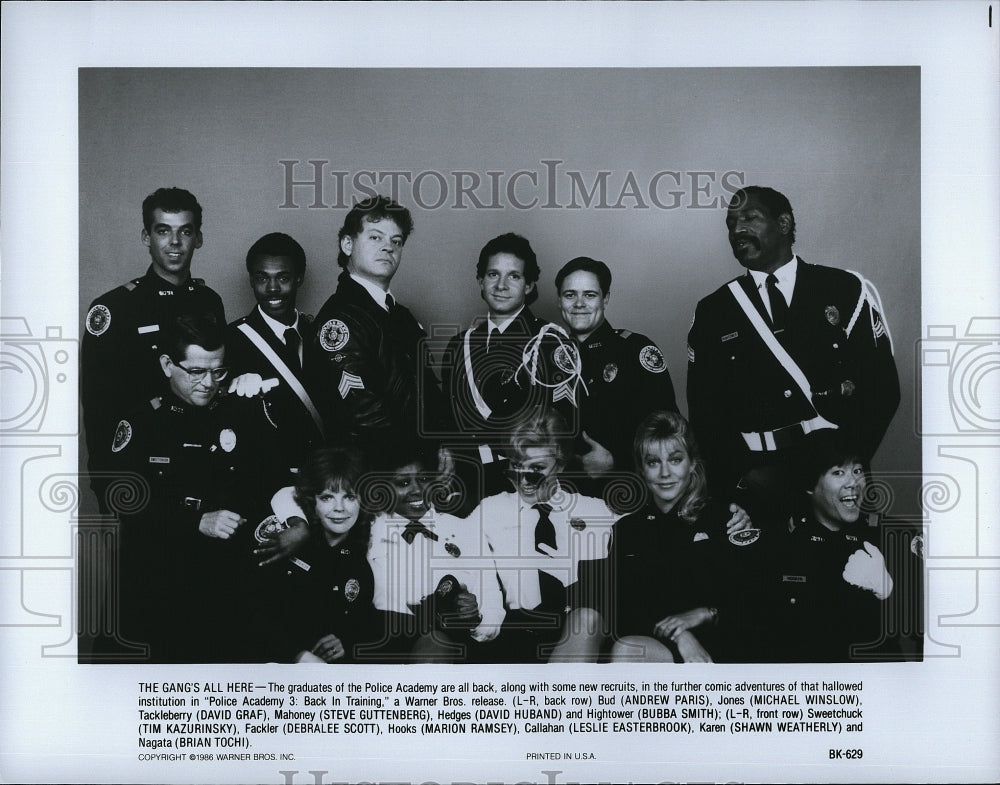 1986 Press Photo B. Smith, Steve Guttenberg "Police Academy 3: Back in Training" - Historic Images