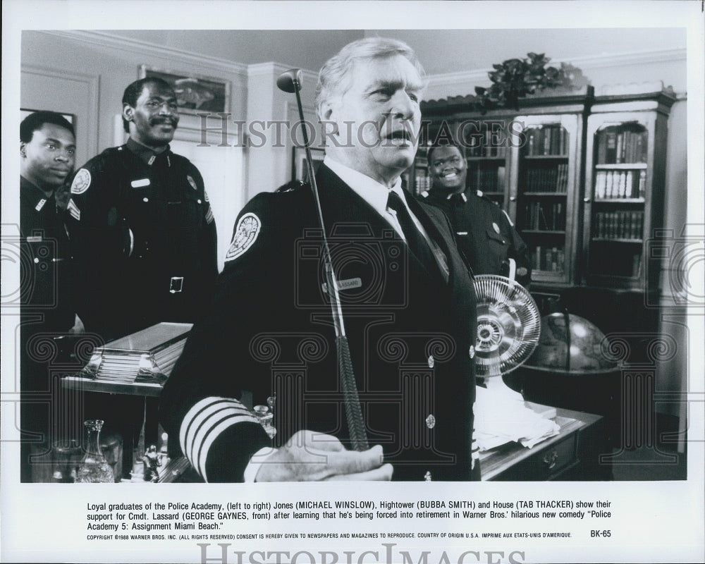 1988 Press Photo Michael Winslow, Bubba Smith, Tab Thacker &quot;Police Academy 5&quot; - Historic Images