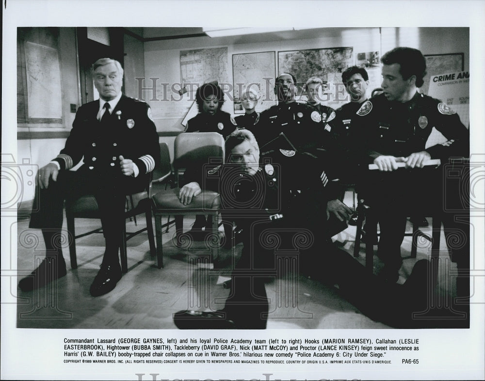 1989 Press Photo G. Gaynes, M. Ramsey, L. Easterbrook "Police Academy 6" - Historic Images