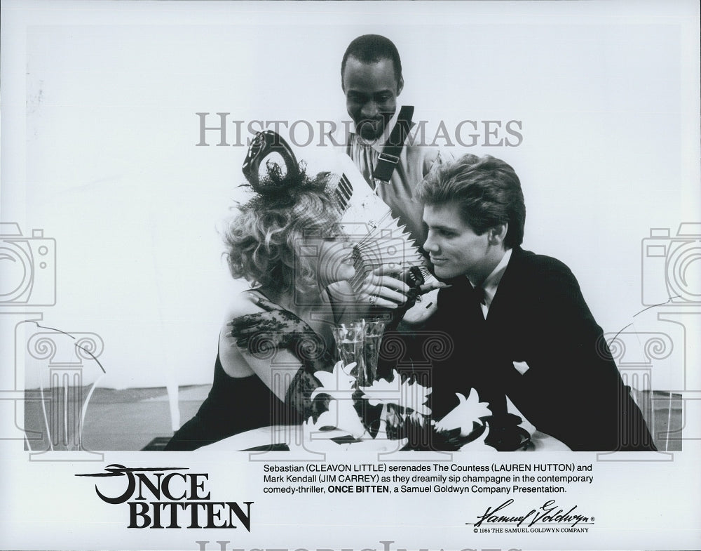 1985 Press Photo Cleavon Little Lauren Hutton & Jim Carrey In Once Bitten - Historic Images