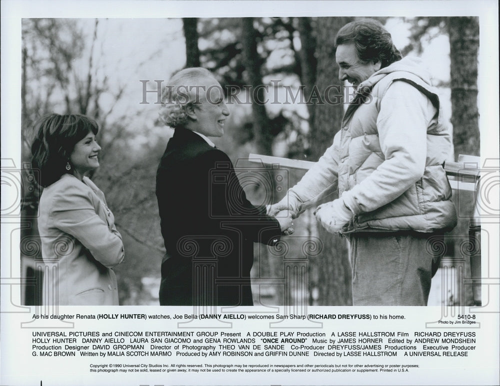 1990 Press Photo Holly Hunter, Danny Aiello, Richard Dreyfuss "Once Around" - Historic Images