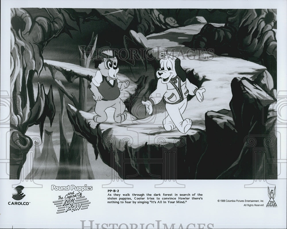 1988 Press Photo Cooler, Howler &quot;Pound Puppies and the Legend of Big Paw&quot; - Historic Images