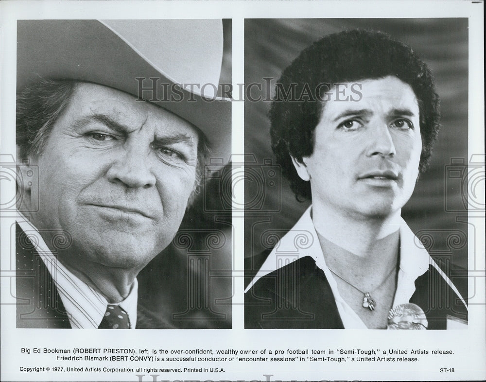 1977 Press Photo Robert Preston, Bert Convy &quot;Semi-Tough&quot; - Historic Images