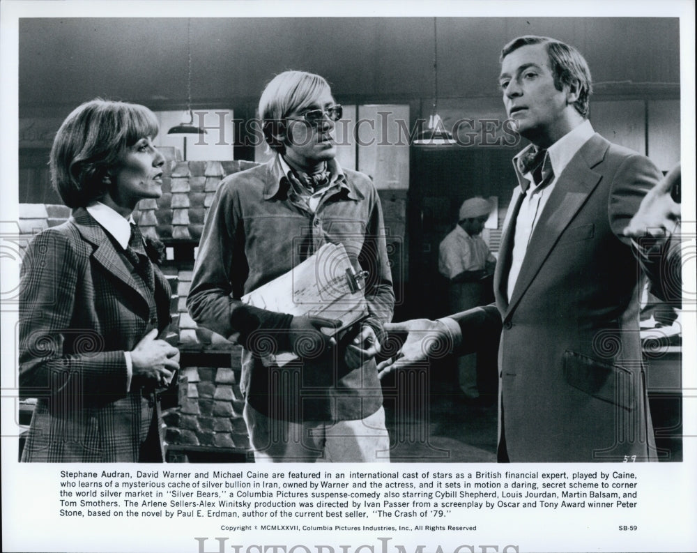 1977 Press Photo Stephane Audran David Warner Michael Caine "The Crash of '79" - Historic Images