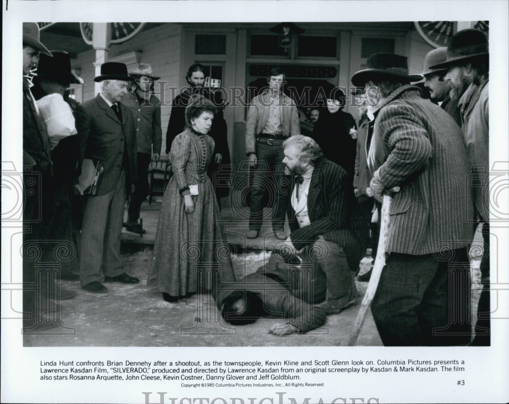 1985 Press Photo Linda Hunt, Brian Dennehy, Kevin Kline, Scott Glenn &quot;Silverado&quot; - Historic Images