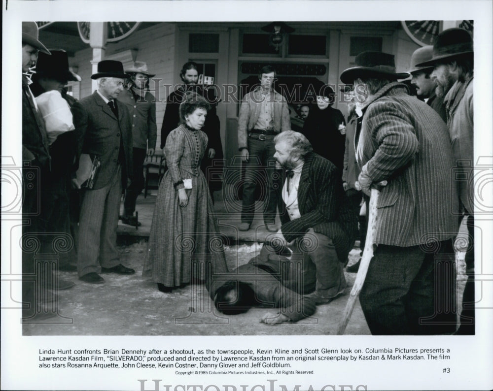 1985 Press Photo Linda Hunt, Brian Dennehy, Kevin Kline, Scott Glenn "Silverado" - Historic Images