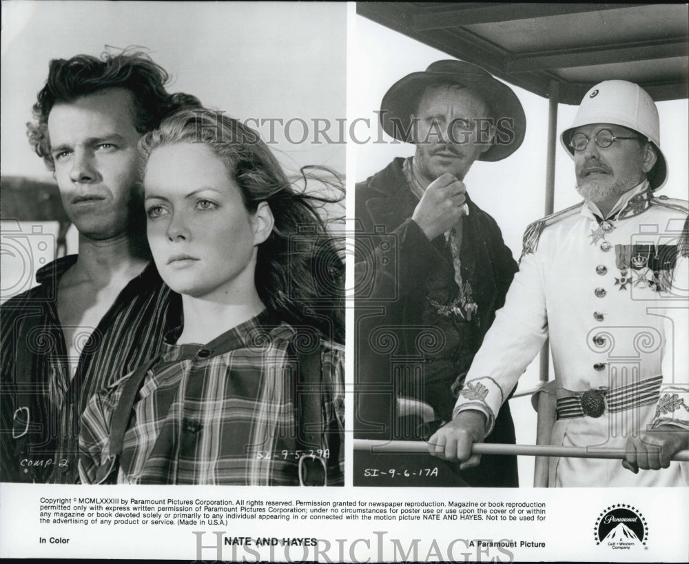 1983 Press Photo Michael O'Keefe, Jenny Seagrove, Max Phipps "Nate and Hayes" - Historic Images