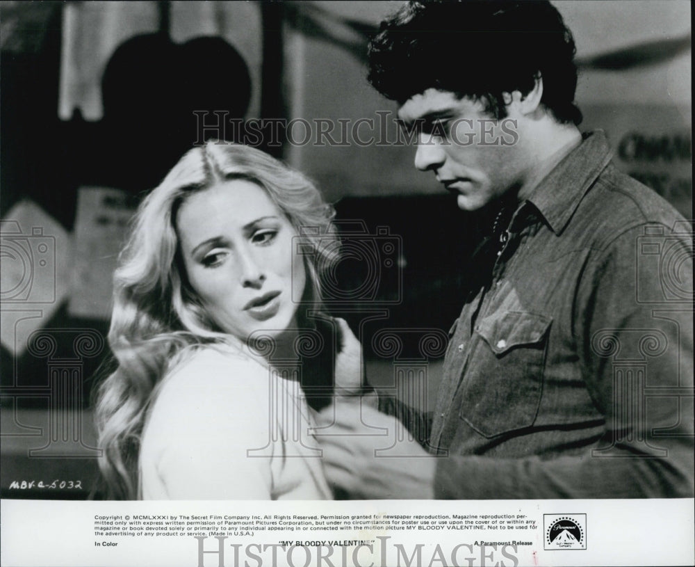 1981 Press Photo Actors Lori Hallier And Paul Kelman In &quot;My Bloody Valentine&quot; - Historic Images