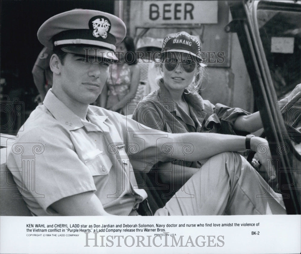 1984 Press Photo Ken Wahl and Cheryl Ladd Star in "Purple Hearts" - Historic Images