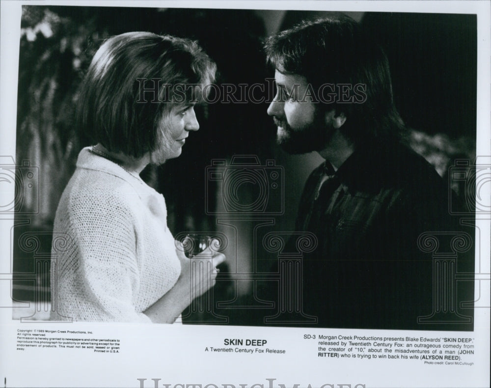 1989 Press Photo Actors John Ritter And Alyson Reed Starring In Film "Skin Deep" - Historic Images