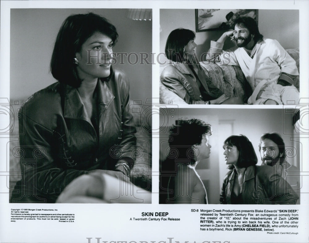 1989 Press Photo John Ritter, Chelsea Field And Bryan Genesse In "Skin Deep" - Historic Images