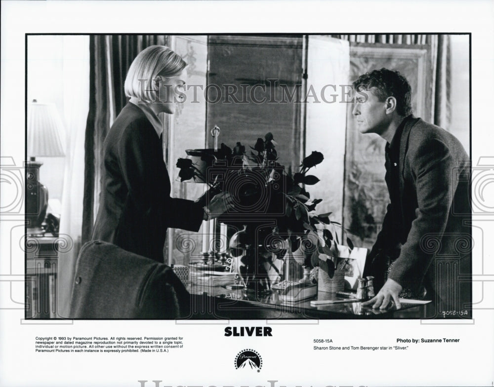 1993 Press Photo  "Sliver" Sharon Stone & Tom Berenger - Historic Images