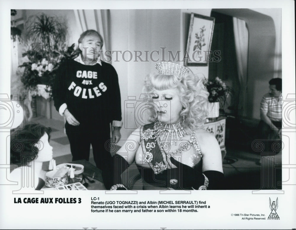 1986 Press Photo Actors Ugo Tognazzi And Michel Serrault &quot;La Cage Aux Folles 3&quot; - Historic Images