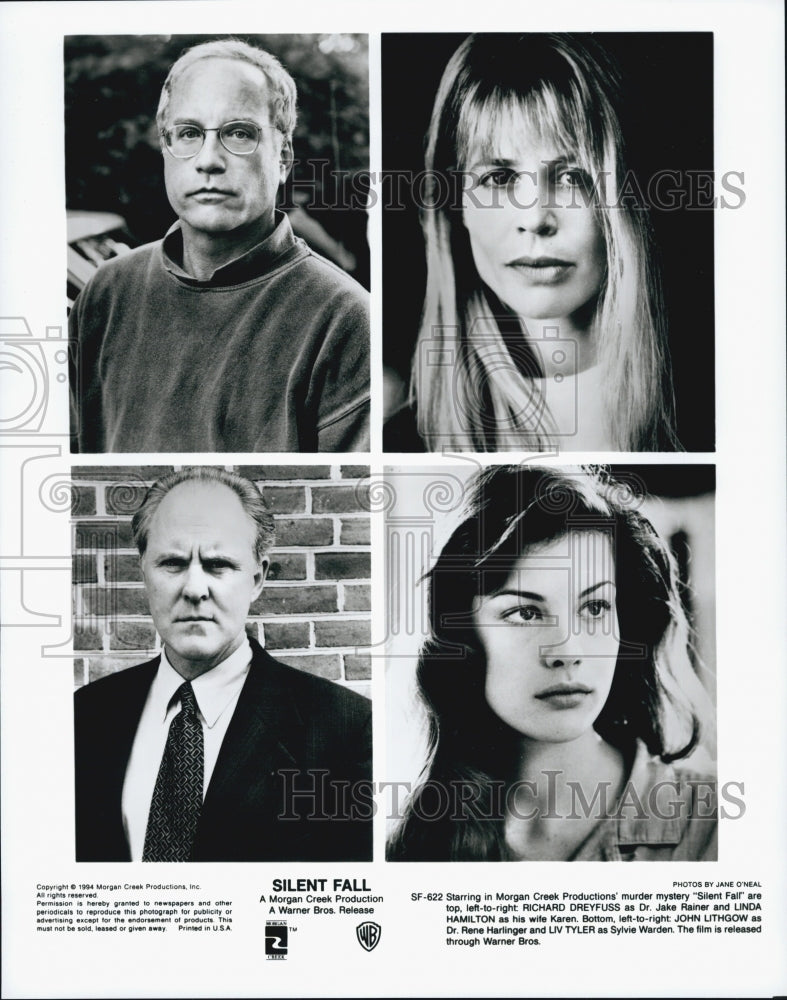 1994 Press Photo Richard Dreyfuss, Linda Hamilton, J. Lithgow &quot;Silent Fall&quot; - Historic Images