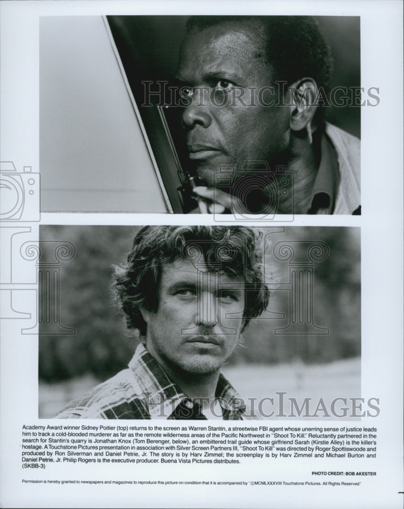 1988 Press Photo &quot;Shoot To Kill&quot; Sidney Poitier, Tom Berenger - Historic Images