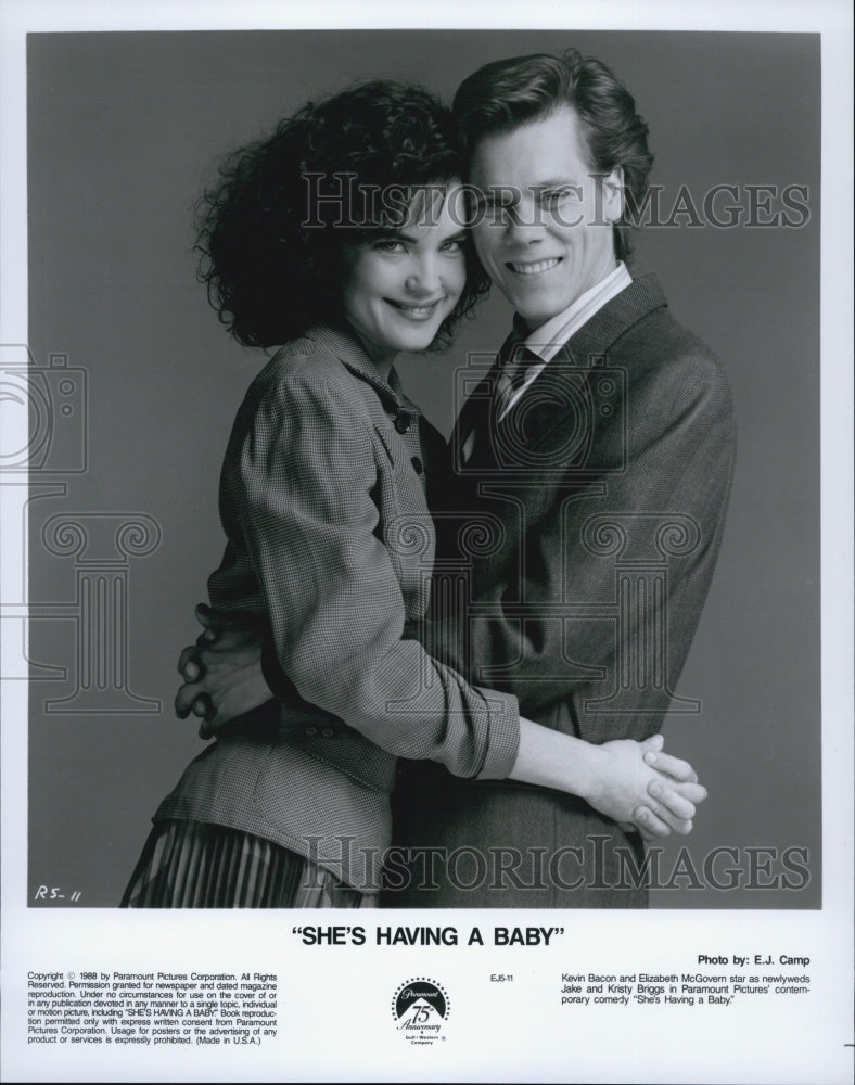 1988 Press Photo Kevin Bacon & Elizabeth McGovern Star In She's Having A Baby - Historic Images